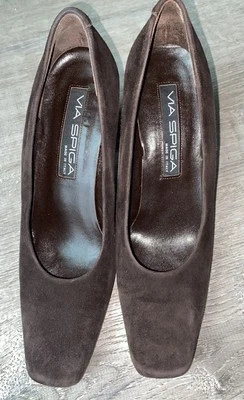 Zapatos sin cordones Via Spiga punta cuadrada talla 8 M marrón gamuza Italia Foto 1 de 4