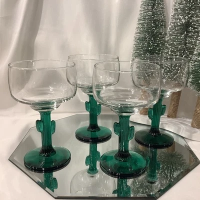 Libbey 12 oz Cactus Margarita Glasses with Juniper Green Stem - Set of 4 - Image 1 of 4