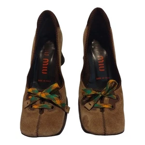 Miu Miu Women's 35/5 Suede Lace Up Heels Designer Funky Steampunk Shoes - Picture 1 of 6