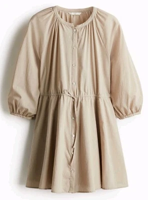 Vestido corto de algodón beige H&M cintura cordón talla grande Foto 1 de 4