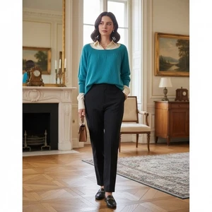 Precious Fibers 3X maglione donna maglia cashmere blu acqua L/S Old Money nuovo senza etichette - Foto 1 di 10