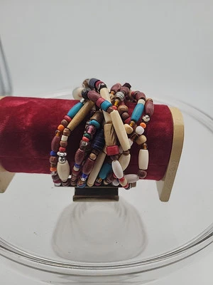 Bajalia мульти прядь деревянный браслет новый с Ярлыками маленький бисером богемное кремовый Aqua красный - Изображение 1 из 4