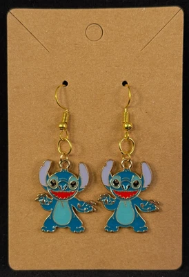 Disney Inspired - Stitch - Earrings - Dangle - Gold Hooks - Handmade - F - Image 1 of 3