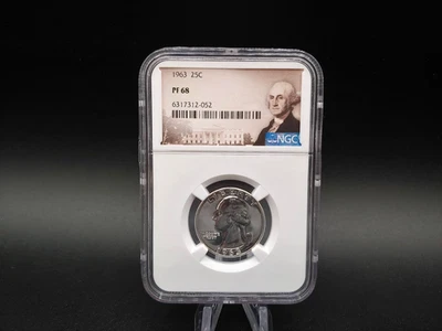 1963 NGC PF68 90% Silver Proof Washington Quarter 25c - FREE Shipping! - Image 1 of 4