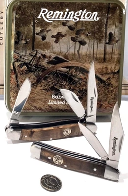 Remington Bob White Limited Tin Burl Wood Peanut Stockman Pocket Knife Gift Set - Image 1 of 4