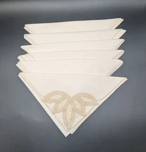 Vintage Linen Napkins Set of 6 Battenberg Lace Corner Ivory Beige 16" x 16" - Picture 1 of 4