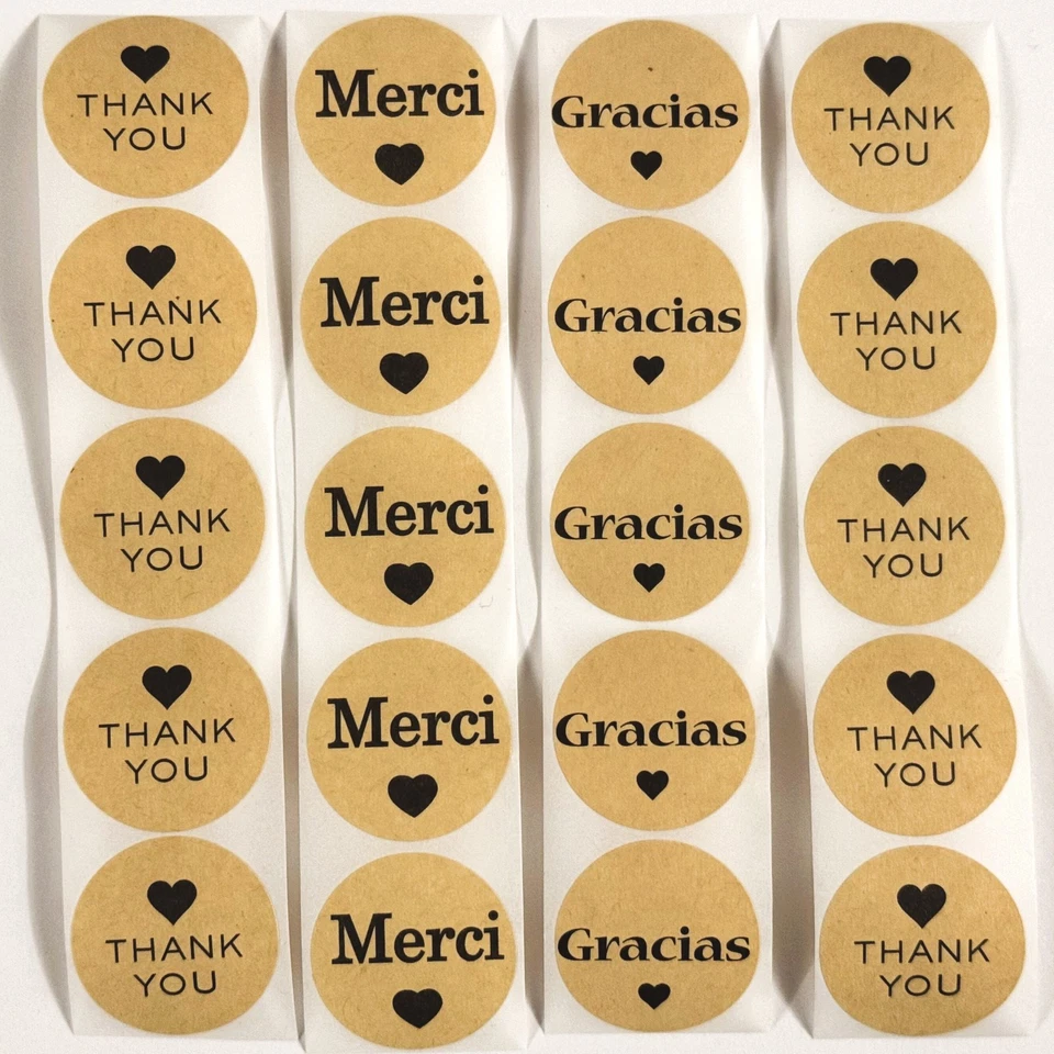 runde Kraftpapier Aufkleber Sticker THANK YOU - GRACIAS - MERCI - Danke - Bild 1 von 1