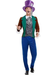 Adult Men's Mad Hatter Checked Tea Party Book Day Halloween Fancy Dress Costume - Picture 1 of 9