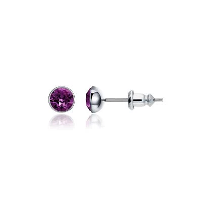 Signature Stud Earrings W 3 Sizes Carat Amethyst Swarovski Crystals Rhodium Ptd - Image 1 of 3