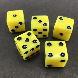 5ct 16mm Dice YELLOW w Dark Blue Dots Square Corner 6 side D6 5/8” - Picture 1 of 2