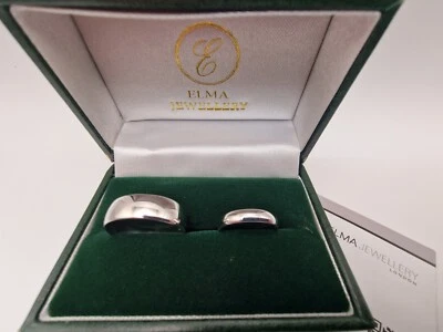 9ct Gold Wedding Band Set D Shaped  Rings White Gold Set NEW - Image 1 of 4