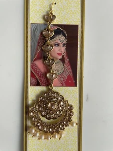 Indian Pakistani Maang Tikka Gold Stones Costume Jewellery Tikka Pearls Design - Picture 1 of 8