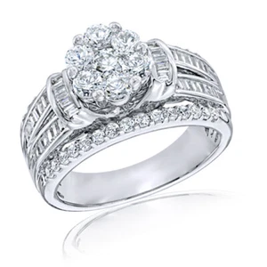 1 1/4 CT Diamond Cluster Multi-Row Engagement Ring in 10K White Gold - Picture 1 of 2