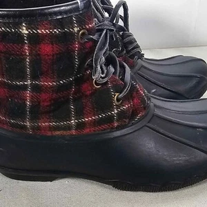 Seven7 Rain Boots Duck Boots Upper Goose Wool Wine Black Plaid -   Size 8 - Picture 1 of 6