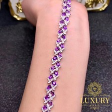 Natural Amethyst 18K White Gold Plated 925 Sterling Silver Luxury Women Bracelet