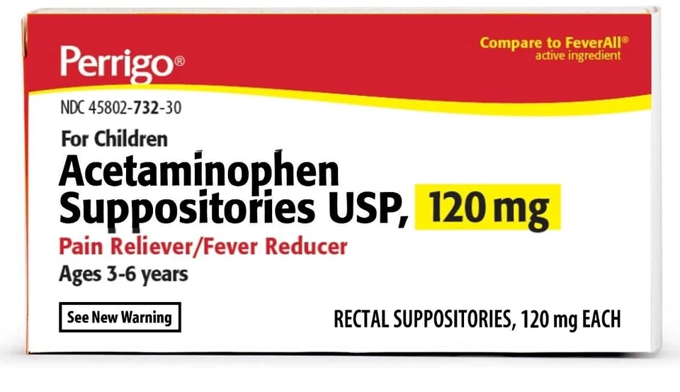 Perrigo Acetaminophen Suppositories 120mg 50 ct -Expiration Date 09-2026 - Image 1 of 1