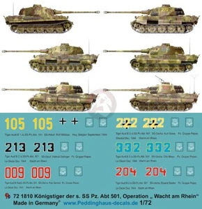 Peddinghaus 1/72 Tiger II (King Tiger) Markings s.SS-Pz.Abt.501 Ardennes 1810 - Picture 1 of 1