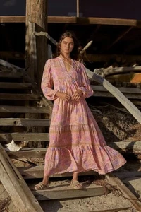 NWT SPELL & THE GYPSY COLLECTIVE Sz S BUTTERFLY BOHO MAXI DRESS IN MUSK - Picture 1 of 7