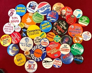 Lot 47 ADVERTISING PROMO BUTTONS PINS 80s 90s Fast Food Radio TV Wendy's GoBots - Picture 1 of 9
