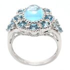 De Buman Genuine Swiss Blue Topaz And Cz Sterling Silver Ring Size 6.25/7