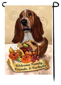 Thanksgiving Garden Flag - Brown and White Basset Hound 010 - Picture 1 of 1