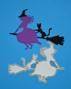 Halloween Witch & Cat On Broomstick Metal Cutting Die Card making *UK SELLER* D1 - Picture 1 of 4