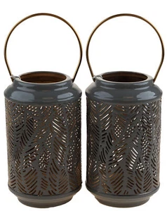 Chic Gloss Grey 17cm Silhouette Design Candle Holder Lanterns (Set of 2) - Picture 1 of 2