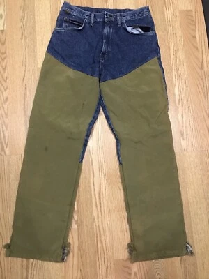 男式牧马人坚固磨损帆布刷蓝色牛仔裤 34x32 吊袜带/腰带 — 第 1/4 张图片