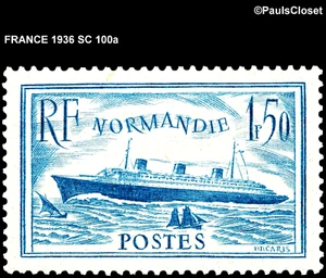 FRANCE 1936 SC 100a THE SS NORMANDIE 1.50f MNH OG XF - Picture 1 of 2