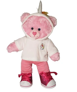 Build A Bear rosa Kuschelbär Plüsch 16 Zoll Einhorn Hoodie schimmernde Schuhe Hose - Bild 1 von 11