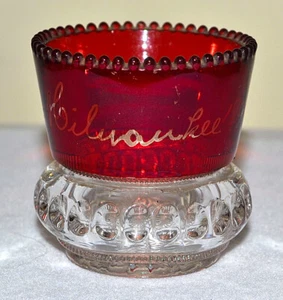 ANTIQUE EAPG RUBY FLASH GLASS 1901 MILWAUKEE, WI. TOOTHPICK SOUVENIR - Picture 1 of 7