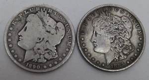 Par de (2) dólares de plata Morgan de $1 1885/1890-o. - Imagen 1 de 5