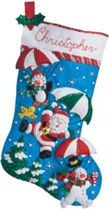 Bucilla 86325 Dropping In Felt Stocking Kit - Santa Snowman Penguin w/ Parachute - Picture 1 of 1