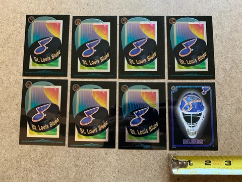 1994 ST. LOUIS BLUES NHL HELMET & PUCK HOLOCHROME VENDING FOIL STICKER LOT OF 8 Cover