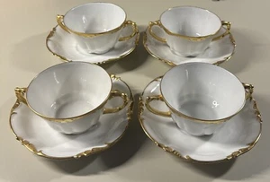 4 Vintage Jean Pouyat Gold Trim Cream Soup Bowl Saucer Set 1 7/8” Discontinued - Picture 1 of 19