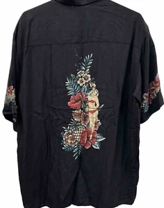 Preswick&Moore VTG/Shirt Men's M Short Sleeves Tropical Floral Bikini Girl Blk - Picture 1 of 15