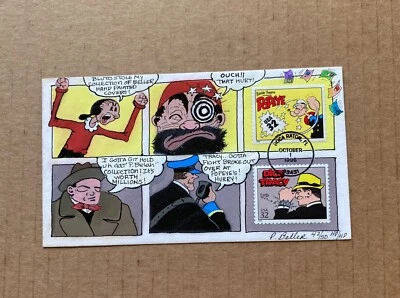 US FDC Pat Beller Cachet Hand-Painted #3000 k,m Popeye Dick Tracy 42/50 1995 - Image 1 of 3