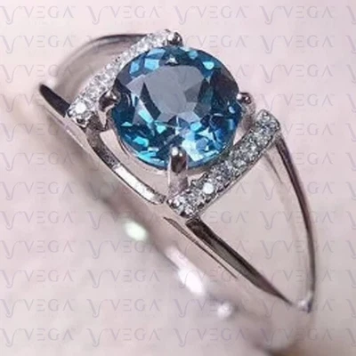 3.20Carat Round Shape Natural Topaz and Diamond Prong Ring 950PT Platinum Plated - Image 1 of 4