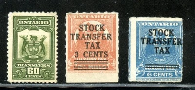 LOT 31650 MINT HR OG OST9 , OST16 - OST17 STOCK TRANSFER STAMPS FROM CANADA - Image 1 of 2