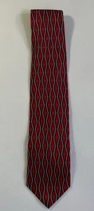 Kilburne And Finch Geometric Pattern Mens Silk Tie Red, Black & Silver - Picture 1 of 7