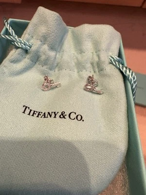 RARE Tiffany & Co. Diamond Key Stud Earrings in 18k White Gold - Image 1 of 2