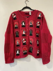 Maglione cardigan natalizio vintage Holiday Lodge by North Crest Snowglobe "Brutto" L - Foto 1 di 6