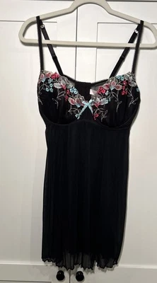 Cacique Dress Lace Babydoll Sheer Lingerie Pajamas Black Floral Plus Size 18/20 - Image 1 of 4
