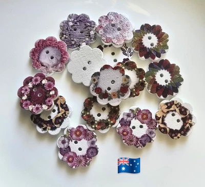 20pcs 19mm Mix Flower Shape Wooden 2 Hole Buttons - Image 1 of 2