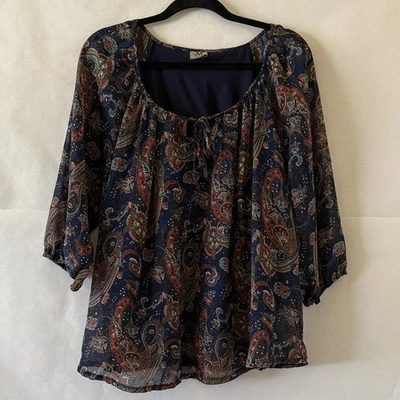 Jonathan Martin Paisley Blouse Size 1X  Chiffon Lined 3/4 Sleeve Boho Plus Size - Image 1 of 4