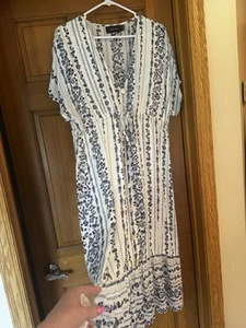 MINKPINK Boho Flowy Dress W Tie Blue& White Floral - Picture 1 of 5