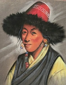 Vintage Original Portrait of a Native American Man on Fabric Realism 9.75"x 12" - Picture 1 of 11