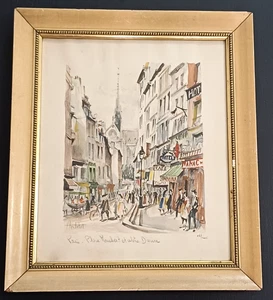 FRANZ HERBELOT ACQUERELLO PARIS PLACE MAUBERT ET NOTRE DAME CENTIMETRI 44 X 38 - Imagen 1 de 9