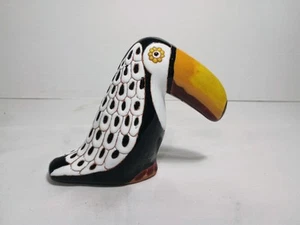 Vintage Ostrorog Polish pottery black & white Toucan bird folk art - Picture 1 of 6