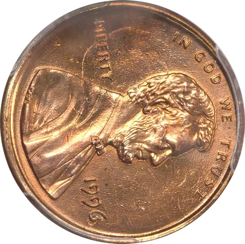 1996 P Lincoln Cent Double Struck in Collar and Rotated, Two Dates - PCGS MS65RD Cover